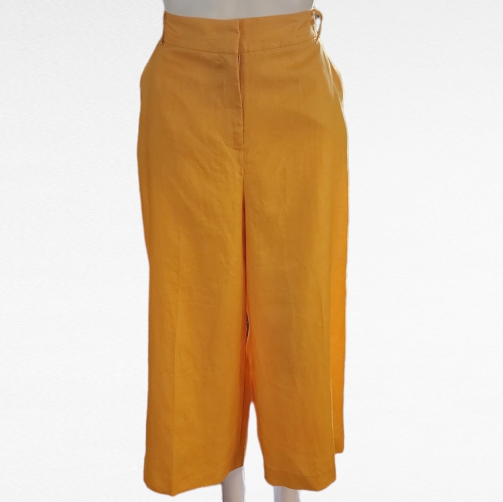 Worthington California Gold Linen Wide Leg Crops Size Medium - Picture 2 of 7